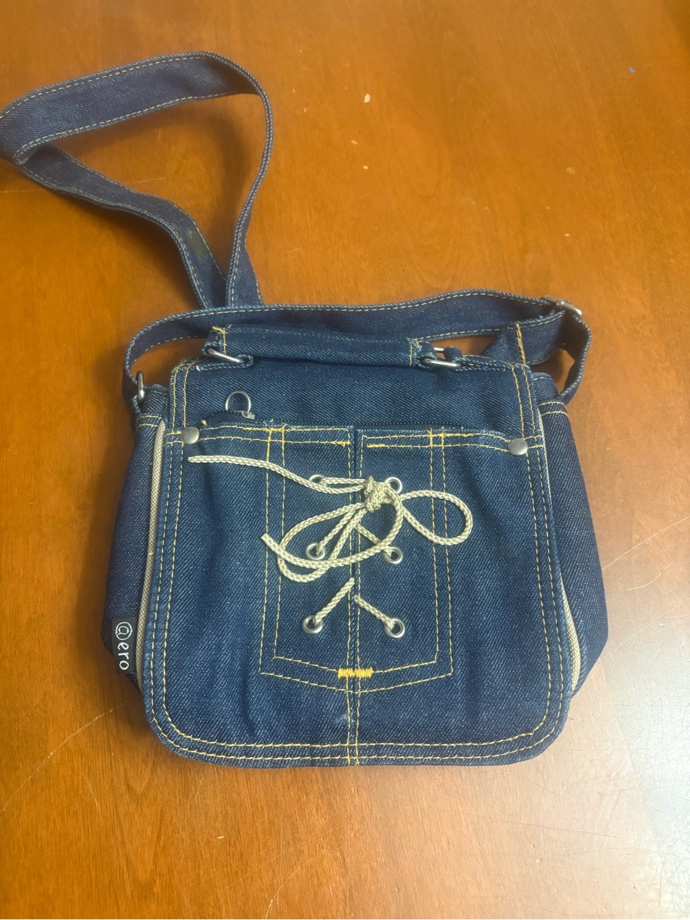 Denim Lace-Up Crossbody Bag - Blue
